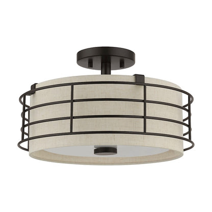 Livex Blanchard 3 Light Large Semi-Flush, English Bronze/Oatmeal