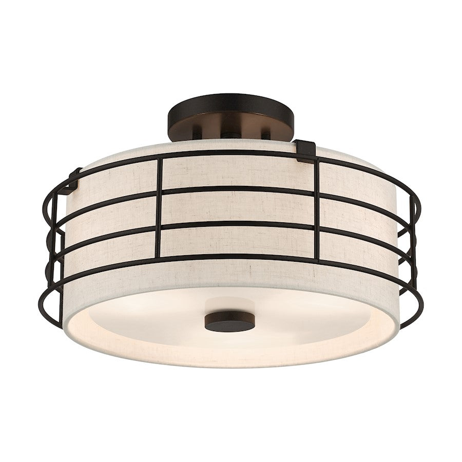 Livex Blanchard 3 Light Large Semi-Flush, English Bronze/Oatmeal