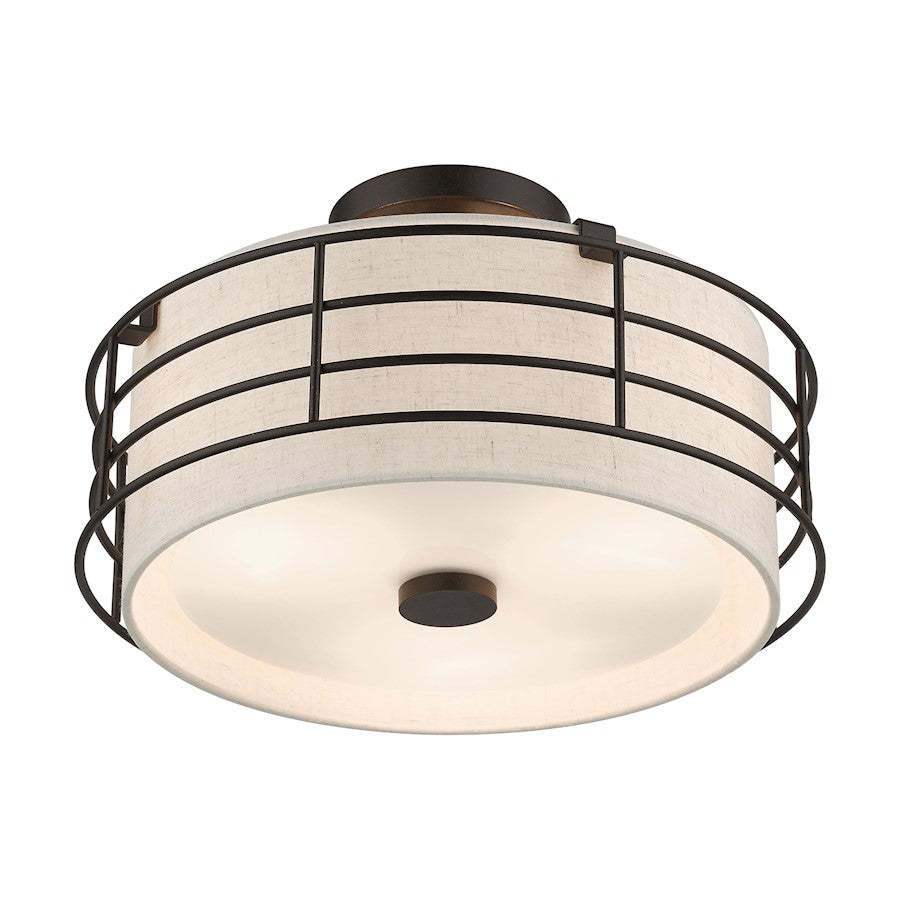 Livex Blanchard 3 Light Large Semi-Flush, English Bronze/Oatmeal