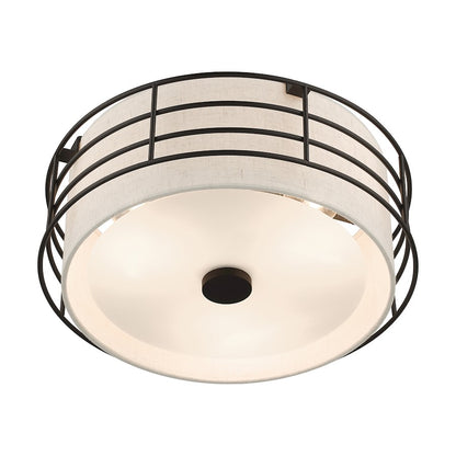 Livex Blanchard 3 Light Large Semi-Flush, English Bronze/Oatmeal