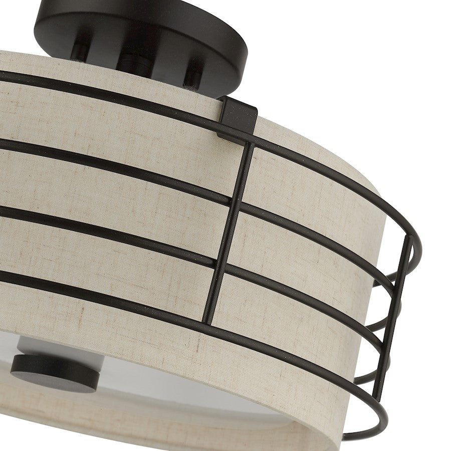 Livex Blanchard 3 Light Large Semi-Flush, English Bronze/Oatmeal