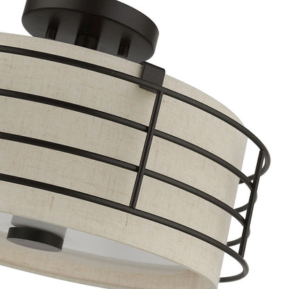 Livex Blanchard 3 Light Large Semi-Flush, English Bronze/Oatmeal