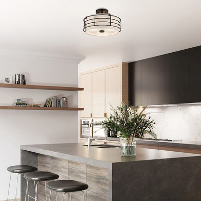 Livex Blanchard 3 Light Large Semi-Flush, English Bronze/Oatmeal