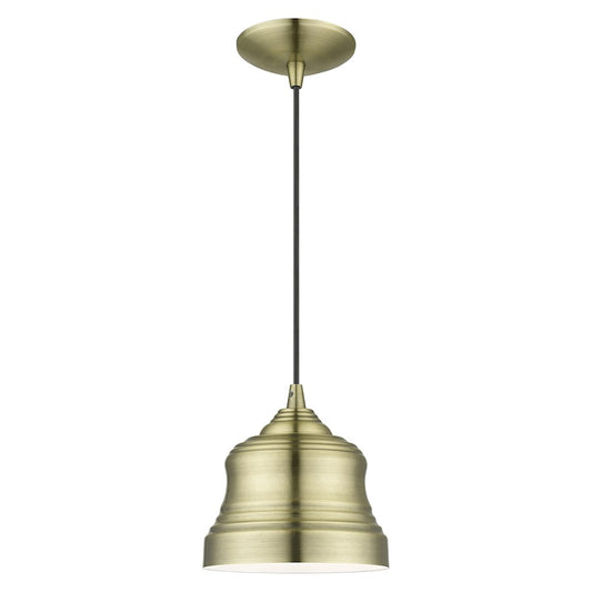 Livex Endicott 1 Light Mini Bell Pendant, Brass/Brass Steel/White