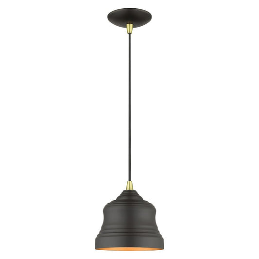 Livex Endicott 1 Lt Mini Bell Pendant, Bronze/Brass/Bronze Steel/Gold