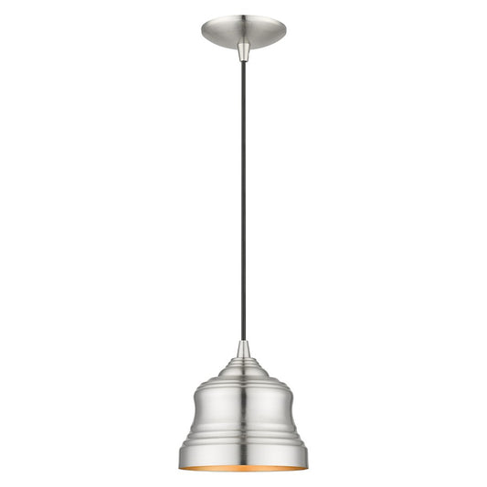 Livex Endicott 1 Light Mini Bell Pendant, Nickel/Nickel Steel/Gold