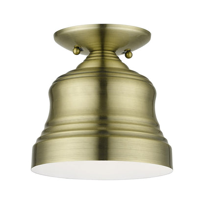 Livex Endicott 1 Lt Petite Bell Semi-Flush Mount, Brass/Brass/White