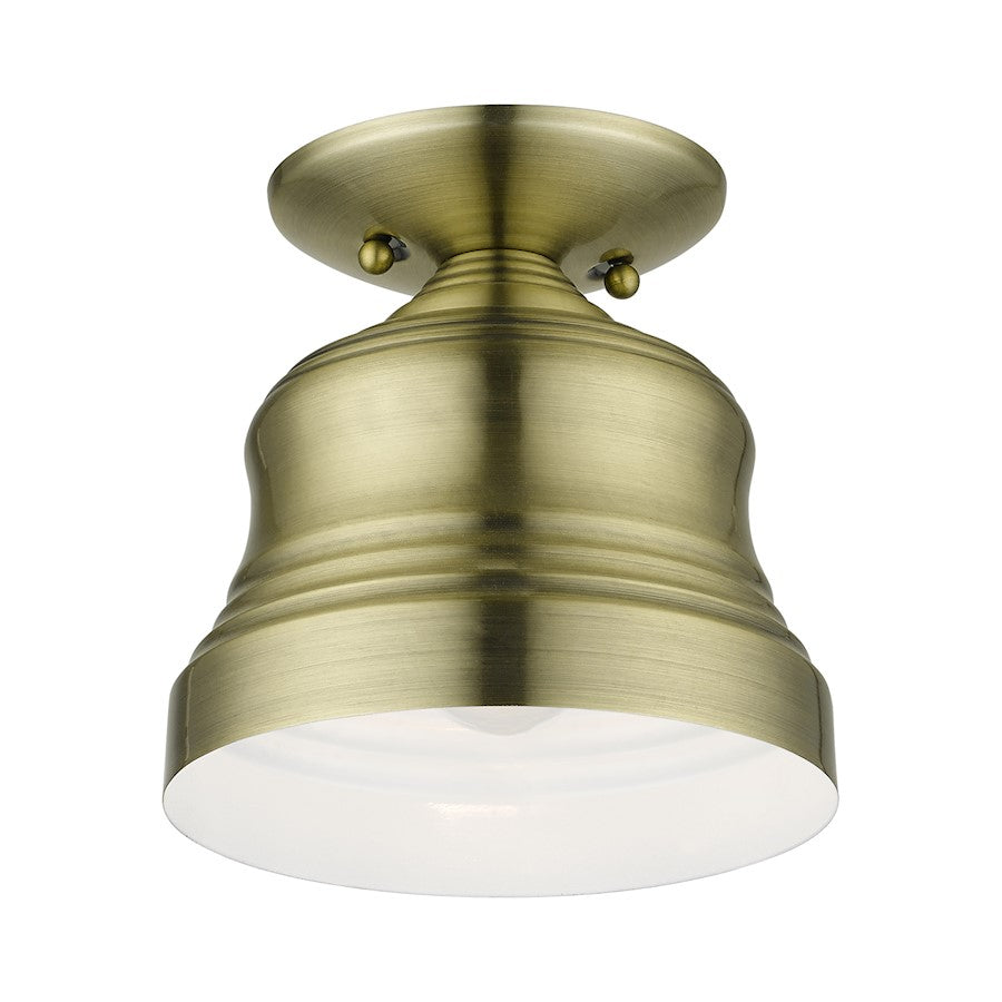 Livex Endicott 1 Lt Petite Bell Semi-Flush Mount, Brass/Brass/White