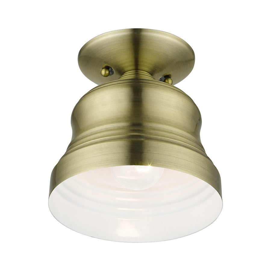 Livex Endicott 1 Lt Petite Bell Semi-Flush Mount, Brass/Brass/White