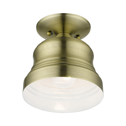 Livex Endicott 1 Lt Petite Bell Semi-Flush Mount, Brass/Brass/White