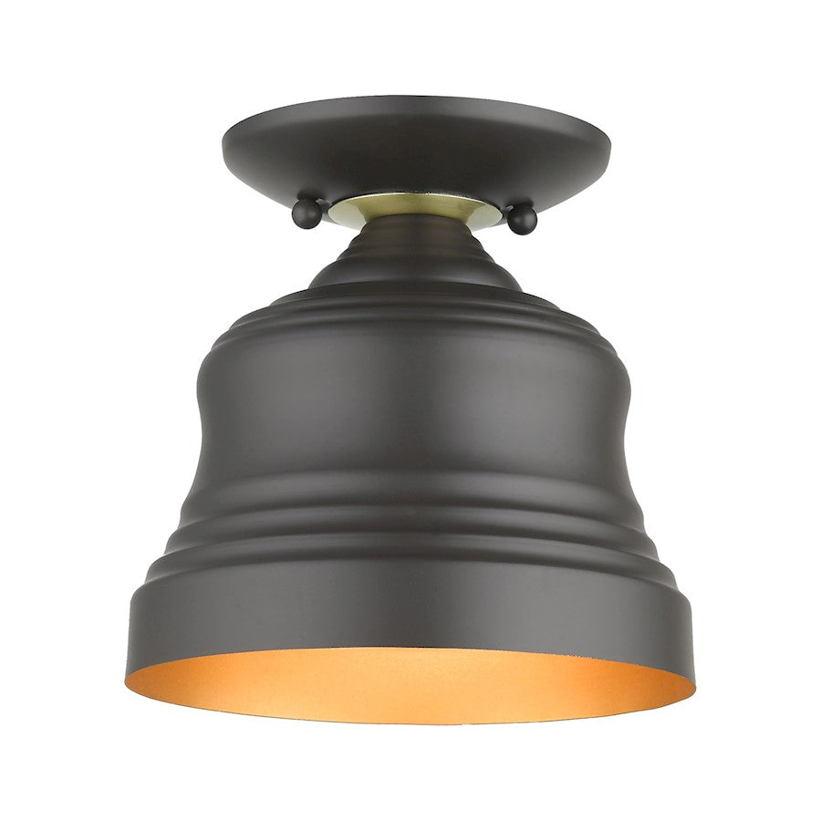 Livex Endicott 1 Lt Petite Bell Semi-Flush Mount, Bronze/Brass/Gold