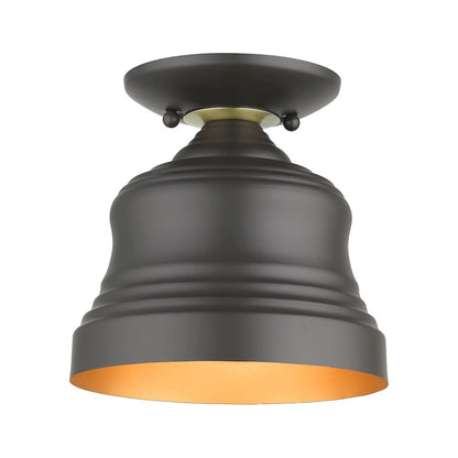Livex Endicott 1 Lt Petite Bell Semi-Flush Mount, Bronze/Brass/Gold