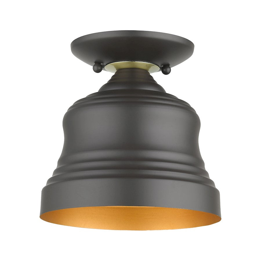 Livex Endicott 1 Lt Petite Bell Semi-Flush Mount, Bronze/Brass/Gold