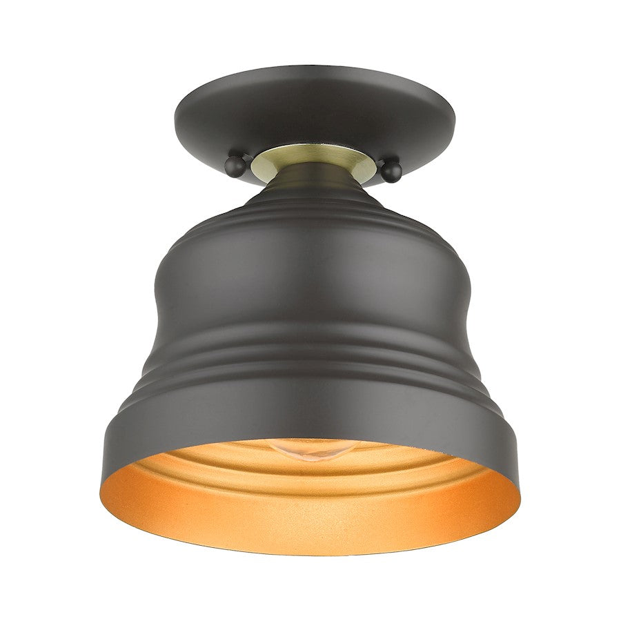 Livex Endicott 1 Lt Petite Bell Semi-Flush Mount, Bronze/Brass/Gold