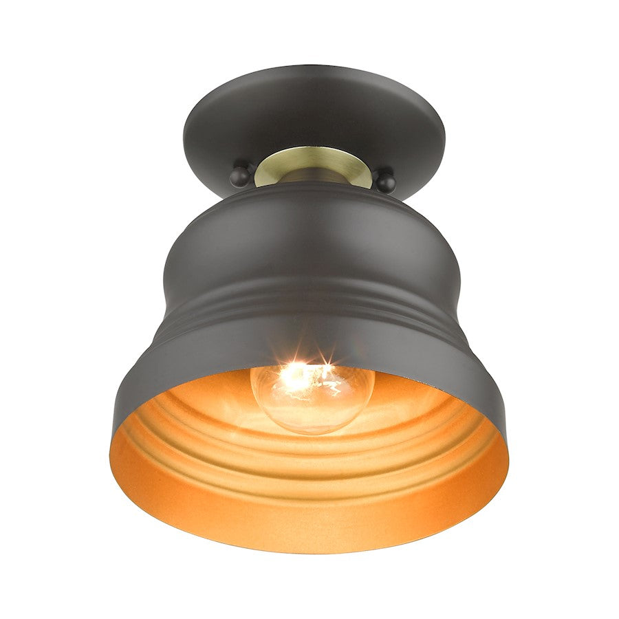 Livex Endicott 1 Lt Petite Bell Semi-Flush Mount, Bronze/Brass/Gold
