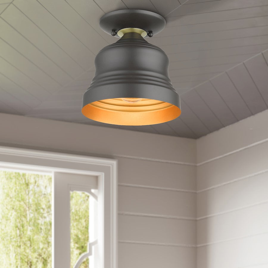Livex Endicott 1 Lt Petite Bell Semi-Flush Mount, Bronze/Brass/Gold