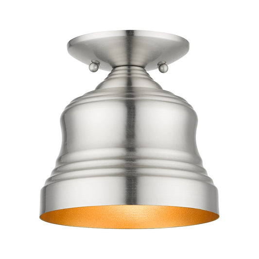 Livex Endicott 1 Lt Petite Bell Semi-Flush Mount, Nickel/Nickel/Gold