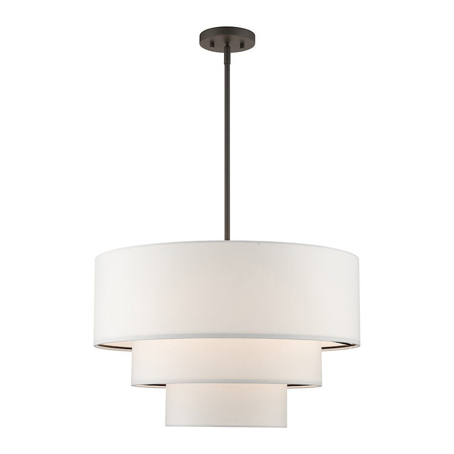 Livex Carrington 4 Lt Pendant Chandelier, Bronze/White Fabric Inside