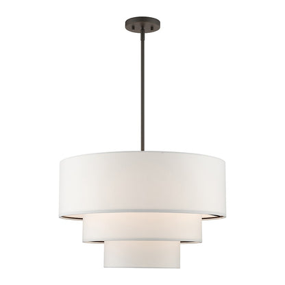 Livex Carrington 4 Lt Pendant Chandelier, Bronze/White Fabric Inside