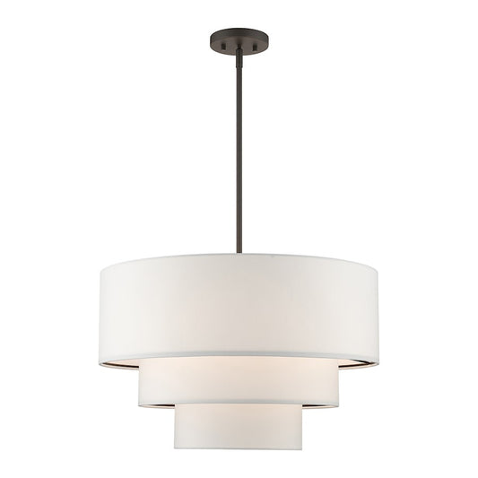 Livex Carrington 4 Lt Pendant Chandelier, Bronze/White Fabric Inside