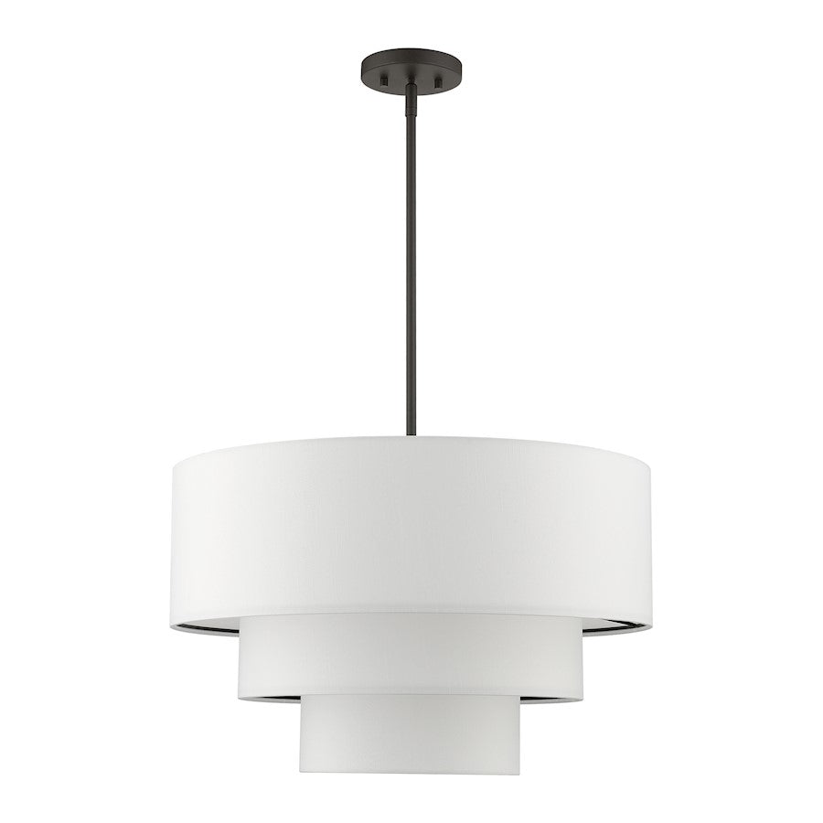 Livex Carrington 4 Lt Pendant Chandelier, Bronze/White Fabric Inside