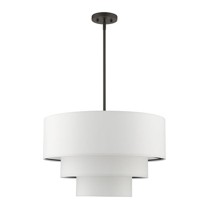 Livex Carrington 4 Lt Pendant Chandelier, Bronze/White Fabric Inside