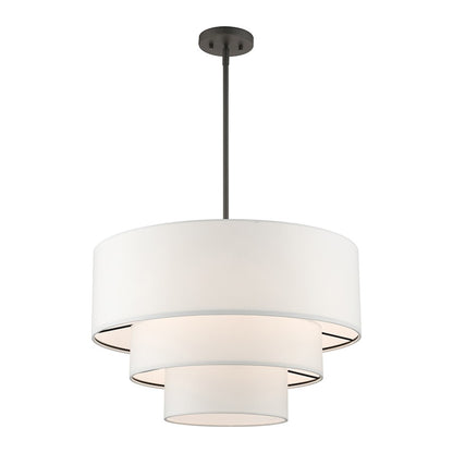 Livex Carrington 4 Lt Pendant Chandelier, Bronze/White Fabric Inside