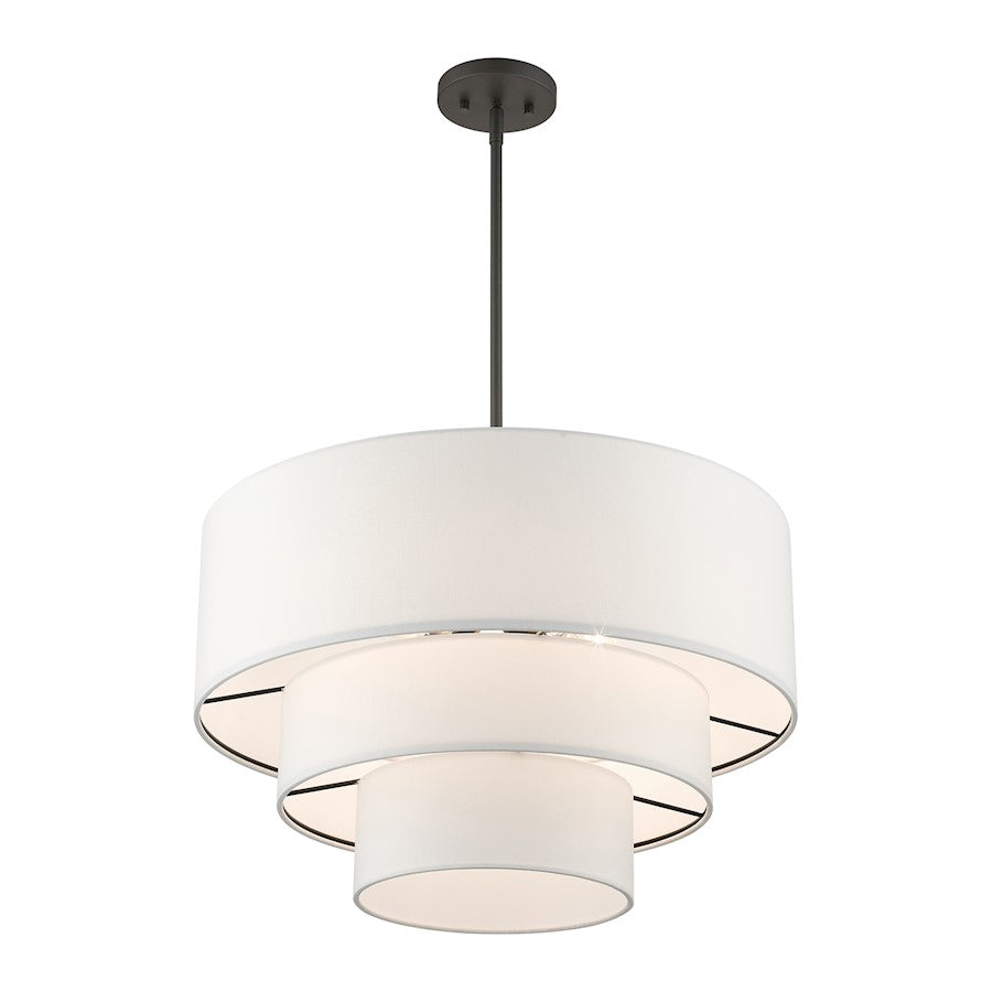 Livex Carrington 4 Lt Pendant Chandelier, Bronze/White Fabric Inside