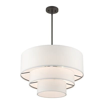Livex Carrington 4 Lt Pendant Chandelier, Bronze/White Fabric Inside