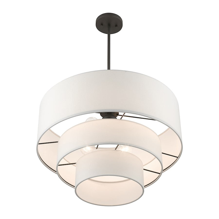 Livex Carrington 4 Lt Pendant Chandelier, Bronze/White Fabric Inside