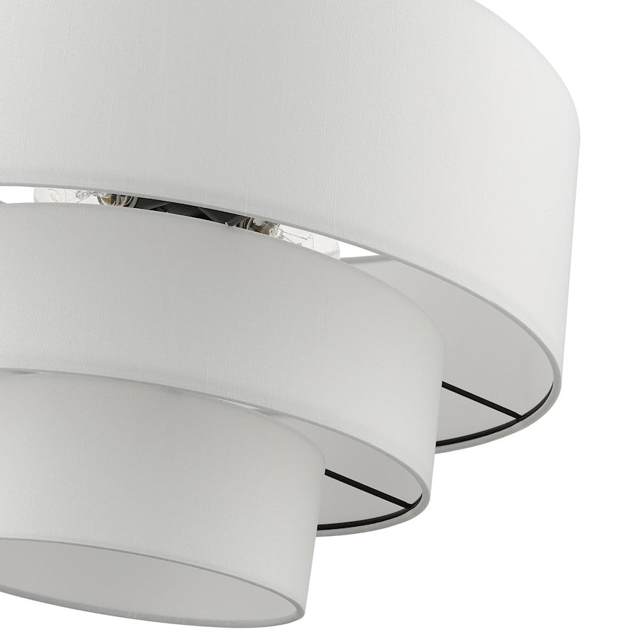 Livex Carrington 4 Lt Pendant Chandelier, Bronze/White Fabric Inside