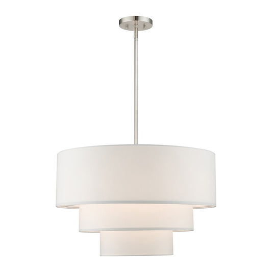 Livex Carrington 4 Lt Pendant Chandelier, Nickel/White Fabric Inside