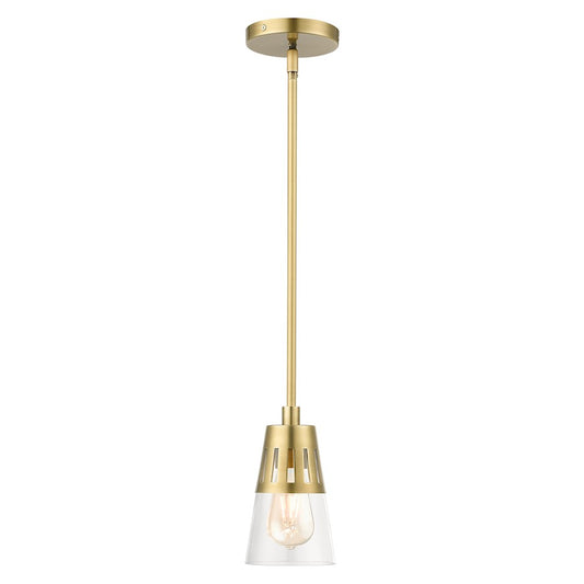 Livex Bennington 1 Lt Mini Pendant, Natural Brass/Clear