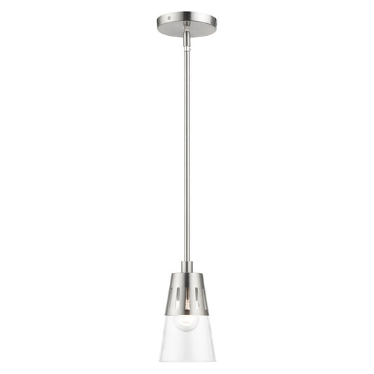 Livex Bennington 1 Light Mini Pendant, Nickel/Clear