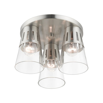 Livex Bennington 3 Light Flush Mount, Nickel/Clear