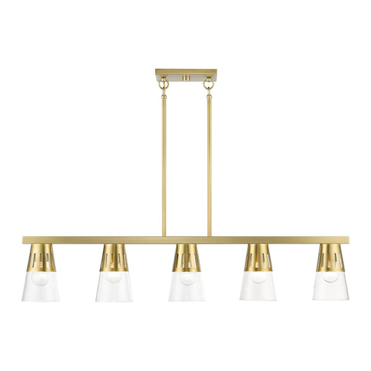 Livex Bennington 5 Lt Large Linear Chandelier, Brass/Clear