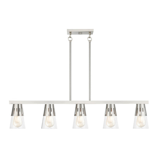 Livex Bennington 5 Lt Large Linear Chandelier, Nickel/Clear