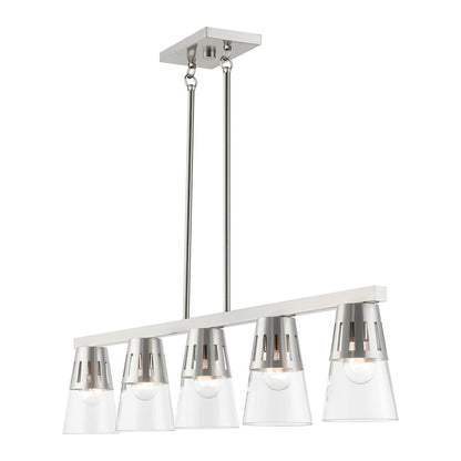 Livex Bennington 5 Lt Large Linear Chandelier, Nickel/Clear