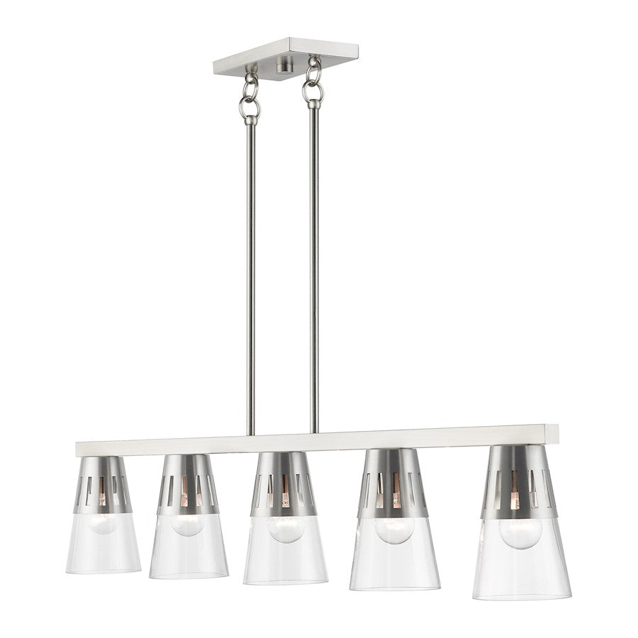 Livex Bennington 5 Lt Large Linear Chandelier, Nickel/Clear