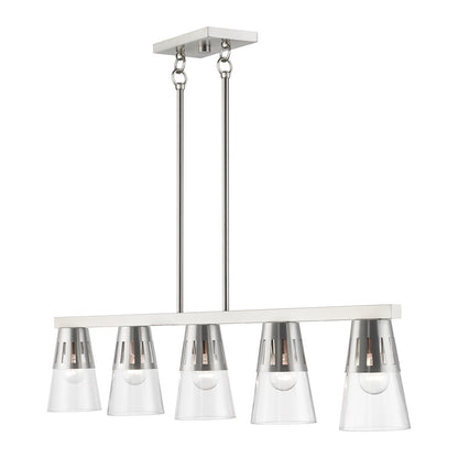 Livex Bennington 5 Lt Large Linear Chandelier, Nickel/Clear