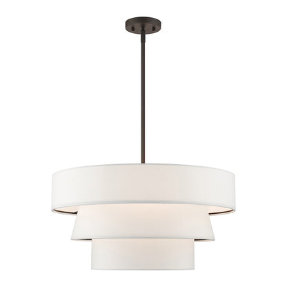 Livex Warrenville 4 Lt Pendant Chandelier, Bronze/White Fabric Inside