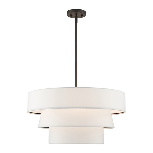 Livex Warrenville 4 Lt Pendant Chandelier, Bronze/White Fabric Inside
