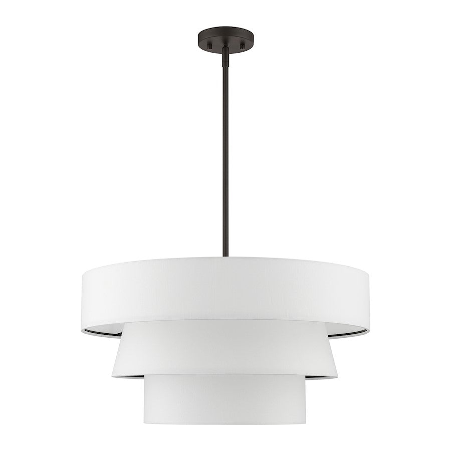 Livex Warrenville 4 Lt Pendant Chandelier, Bronze/White Fabric Inside