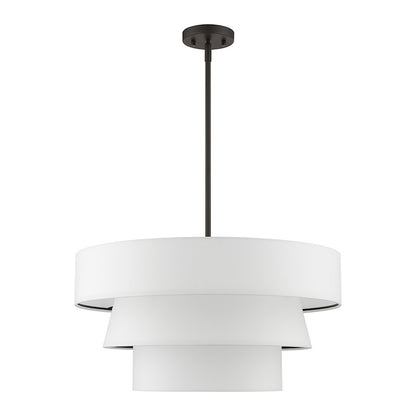 Livex Warrenville 4 Lt Pendant Chandelier, Bronze/White Fabric Inside