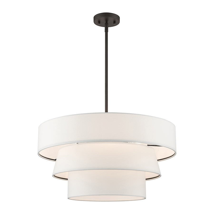Livex Warrenville 4 Lt Pendant Chandelier, Bronze/White Fabric Inside