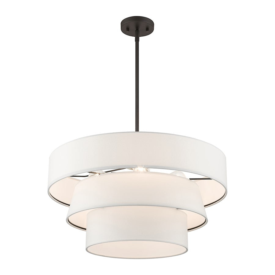 Livex Warrenville 4 Lt Pendant Chandelier, Bronze/White Fabric Inside