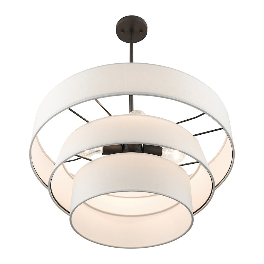 Livex Warrenville 4 Lt Pendant Chandelier, Bronze/White Fabric Inside