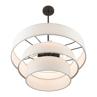 Livex Warrenville 4 Lt Pendant Chandelier, Bronze/White Fabric Inside