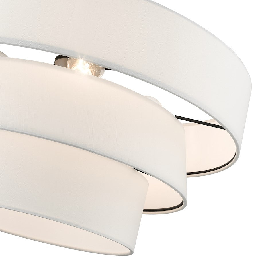 Livex Warrenville 4 Lt Pendant Chandelier, Bronze/White Fabric Inside