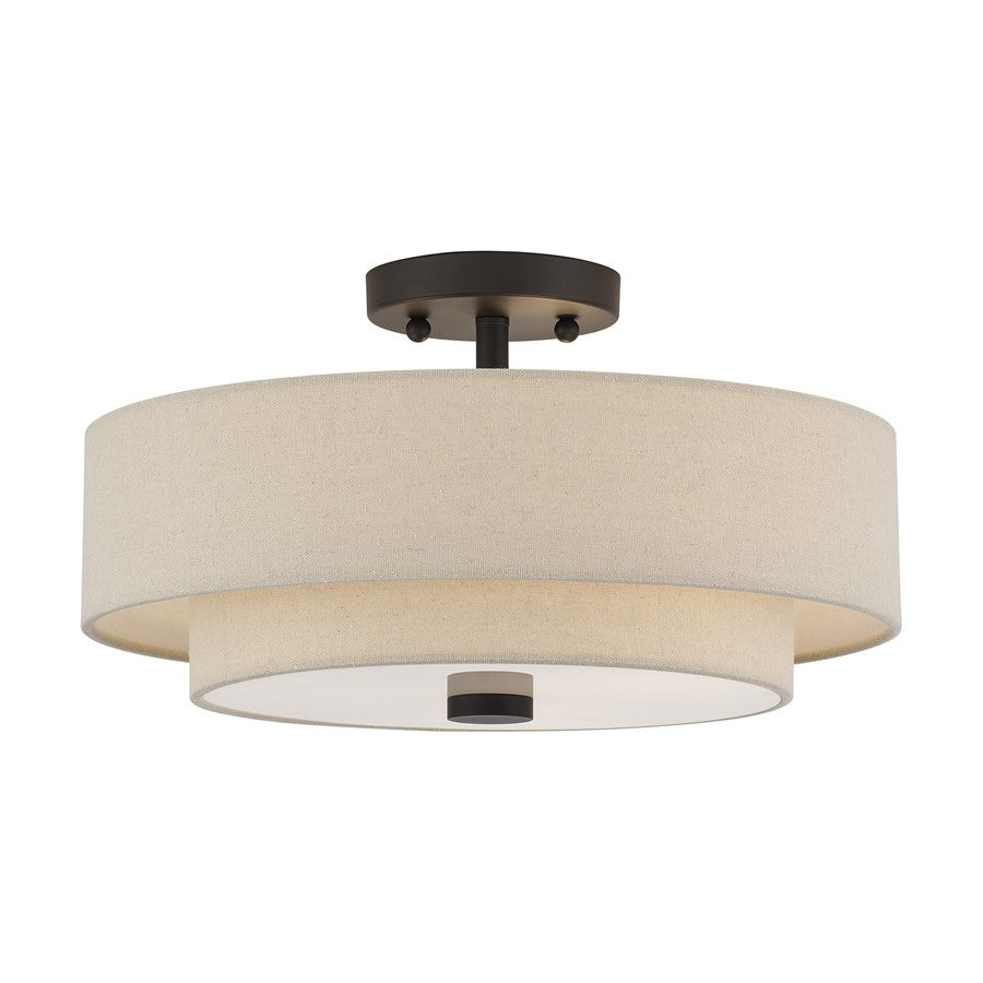 Livex Bellingham 3Lt Large Semi-Flush, Bronze/Parchment Hardback - 58854-07